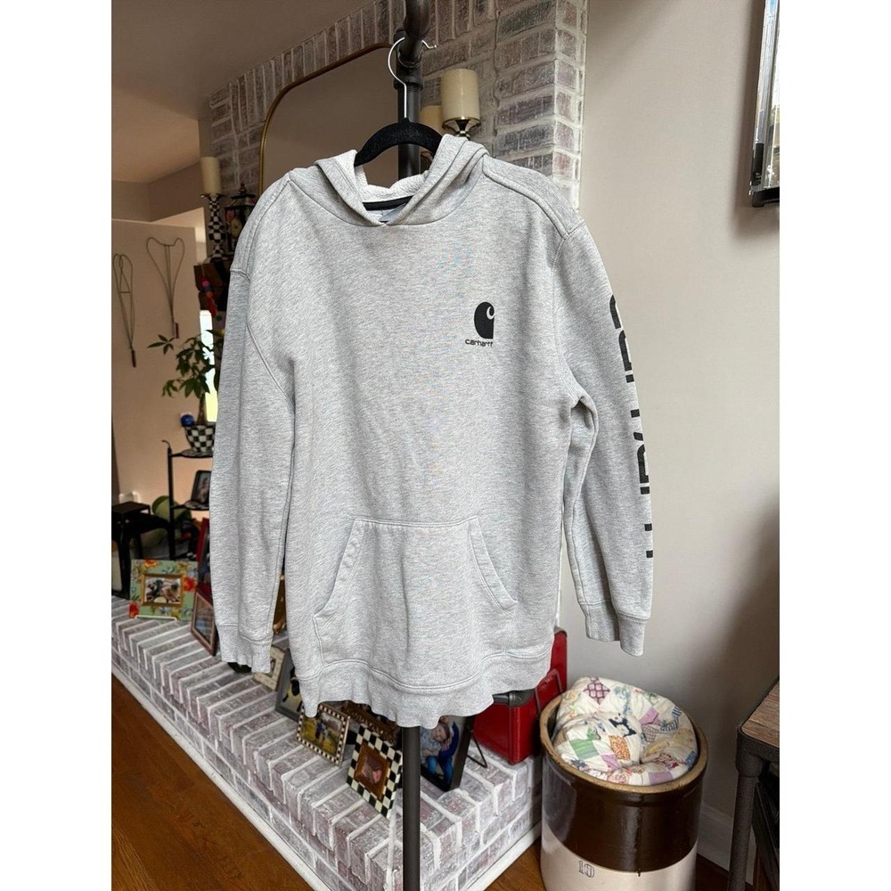 Carhartt pullover hoodie small chest logo and sleeve graphic boys large 14-16